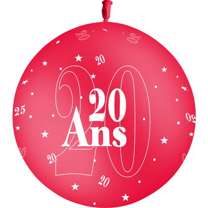 1 Ballon Latex 3' 20 Ans Rouge - PMS