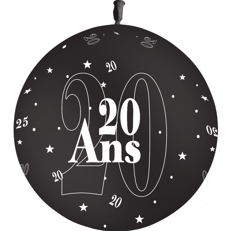 1 Ballon Latex 3' 20 Ans Noir - PMS