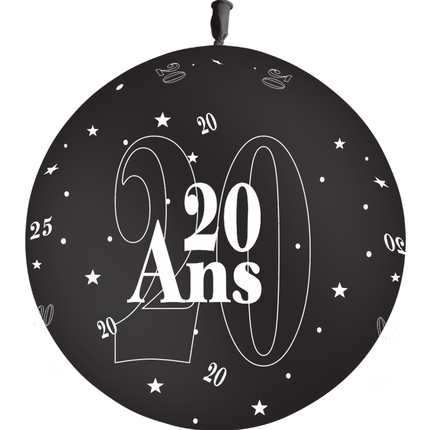 1 Ballon Latex 3' 20 Ans Noir - PMS