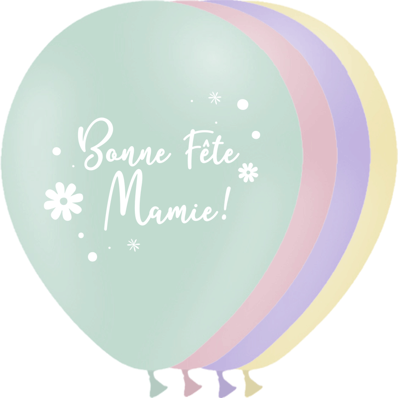 10 Ballons Latex HG95 Bonne Fête Mamie Fleurs - PMS