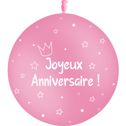 1 Ballon Latex 3' Anniversaire Kids Rose - PMS