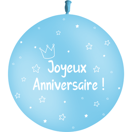 1 Ballon Latex 3' Anniversaire Kids Bleu Ciel - PMS