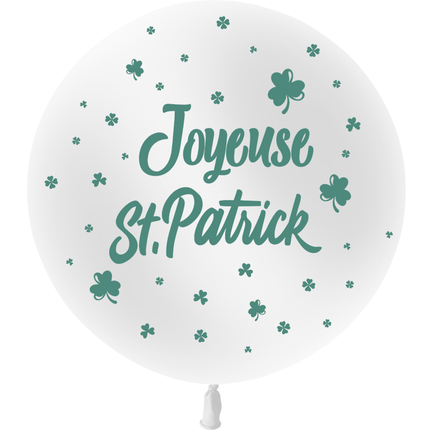1 Ballon Latex 3' Joyeuse Saint Patrick Blanc Hélium - PMS
