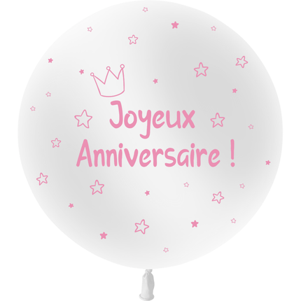 Ballon 2' Anniversaire Kids Blanc & Rose Hélium - PMS