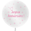 1 Ballon Latex 3' Anniversaire Kids Blanc & Rose Hélium - PMS