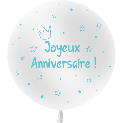Ballon 2' Anniversaire Kids Blanc & Bleu Hélium - PMS