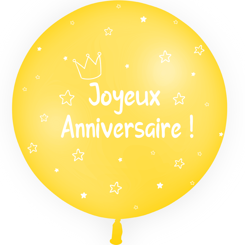 1 Ballon Latex 3' Anniversaire Kids Jaune Hélium - PMS