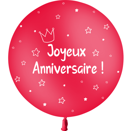 1 Ballon Latex 3' Anniversaire Kids Rouge Hélium - PMS