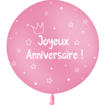 1 Ballon Latex 3' Anniversaire Kids Rose Hélium - PMS