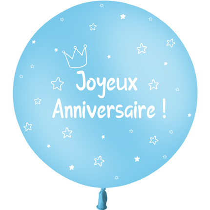 1 Ballon Latex 3' Anniversaire Kids Bleu Ciel Hélium - PMS