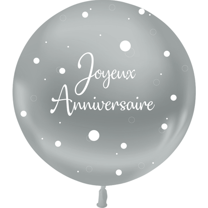 1 Ballon Latex 3' Anniversaire Confetti Argent Hélium - PMS