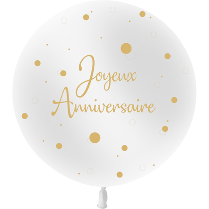 1 Ballon Latex 3' Anniversaire Confetti Blanc Hélium - PMS