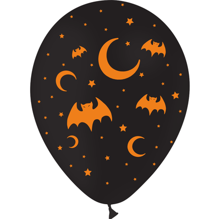 25 Ballons Latex Noir HG112 Halloween Chauve-Souris & Lunes - PMS