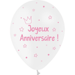 8 Ballons Latex 30cm Anniversaire Kids Blanc & Rose - PMS