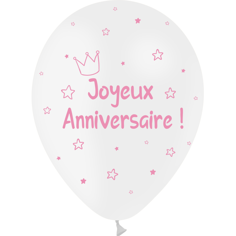 8 Ballons Latex 30cm Anniversaire Kids Blanc & Rose - PMS