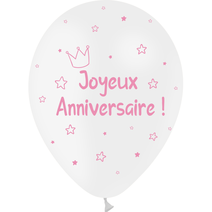 8 Ballons Latex 30cm Anniversaire Kids Blanc & Rose - PMS