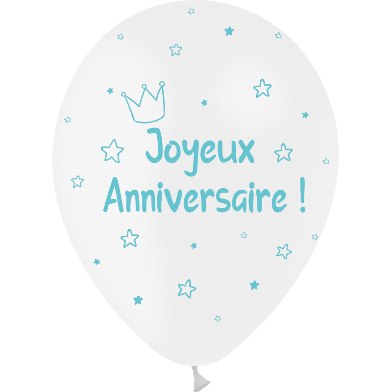 8 Ballons Latex 30cm Anniversaire Kids Blanc & Bleu - PMS