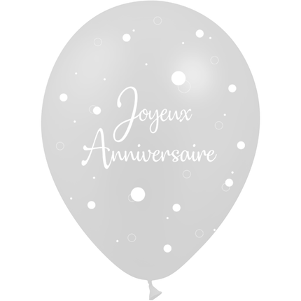 8 Ballons Latex 30cm Anniversaire Confetti Argent - PMS