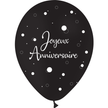 8 Ballons Latex 30cm Anniversaire Confetti Noir - PMS