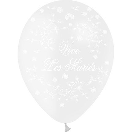 8 Ballons Latex HG95 Vive les Mariés Petites Roses Transparent -PMS