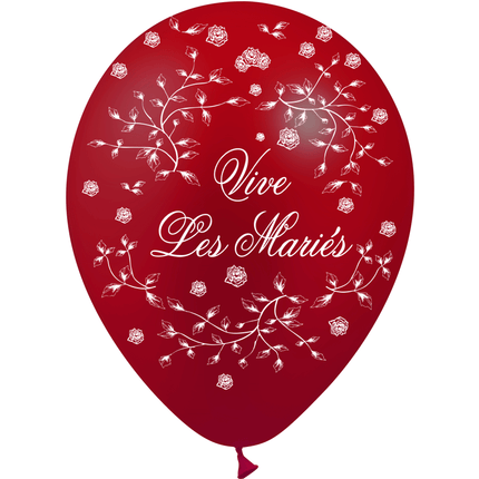 8 Ballons Latex HG95 Vive les Mariés Petites Roses Bordeaux - PMS