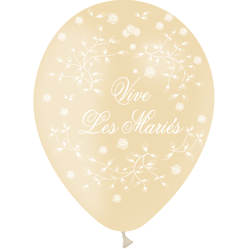 8 Ballons Latex HG95 Vive les Mariés Petites Roses Ivoire - PMS