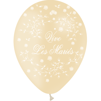 8 Ballons Latex HG95 Vive les Mariés Petites Roses Ivoire - PMS
