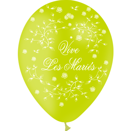 8 Ballons Latex HG95 Vive les Mariés Petites Roses Limette - PMS