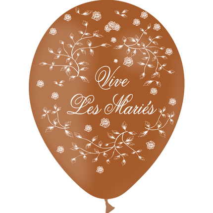 8 Ballons Latex HG95 Vive Les Mariés Petites Roses Chocolat - PMS