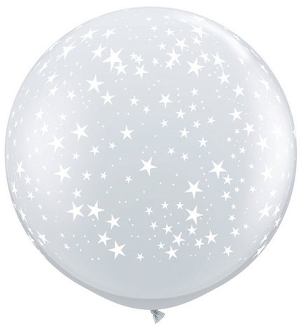 2 ballons latex 3' Etoiles Argent - Qualatex